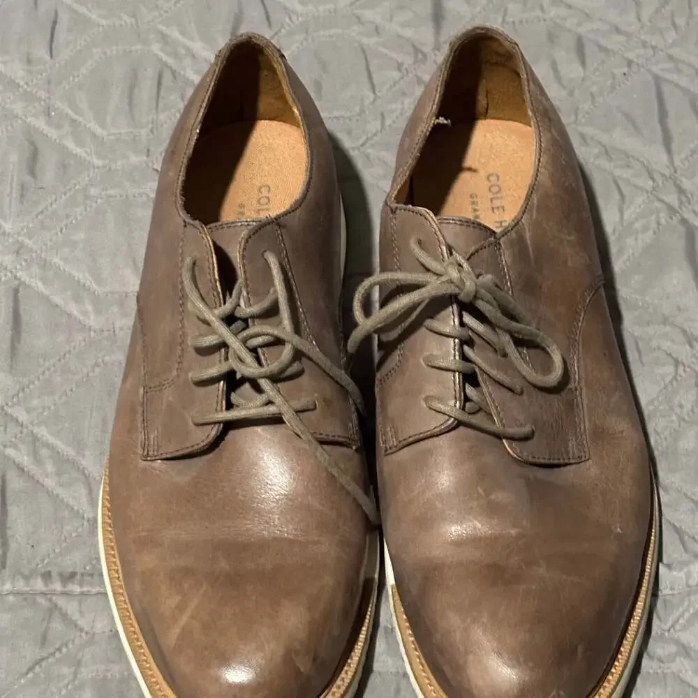 Cole Haan Mens Great Jones Plain Lace Up Oxford Shoes, Smoke/Ivory